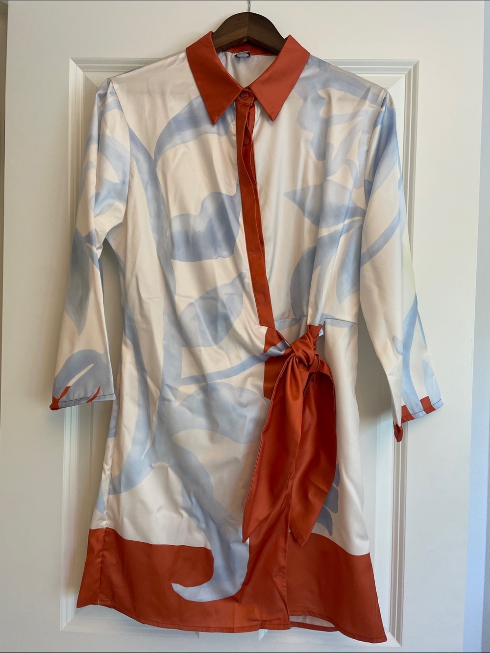 Women’s Mini Shirt Dress in Rust & Light Blue